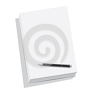 Black pen over the blank white book on white background mock up