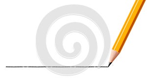 Black pencil drawing a straight line, isolated on white background. stationery pencil mockup. Realistic 3d vector