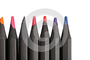 Black pencils with colored leads. Isolated on a white background