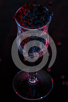 Black pepper in glass with dark background