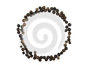 Black pepper oval, circle, border or frame. Isolated tasty, background herb, spice,  peppercorn for social media banner
