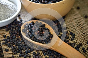 Black pepper powder on table