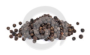 Black pepper seeds on white background