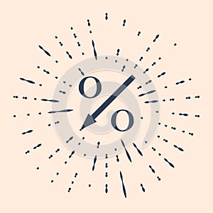 Black Percent down arrow icon isolated on beige background. Decreasing percentage sign. Abstract circle random dots