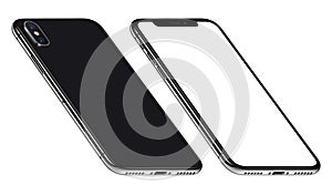 Black perspective similar to iPhone X smartphone mockup front and back sides CCW rotated