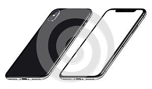 Black perspective similar to iPhone X smartphone mockup front and back sides CW rotated