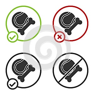 Black Pet toys bone rubber and ball icon isolated on white background. Circle button. Vector