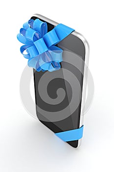 Black phone with bow. 3D rendering.