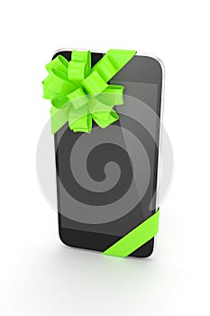 Black phone with bow. 3D rendering.