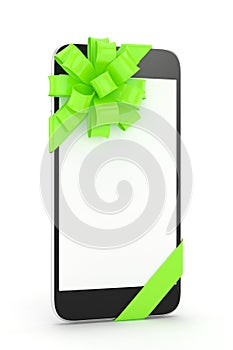 Black phone with bow. 3D rendering.