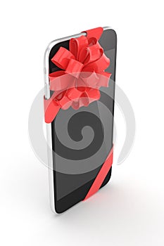 Black phone with bow. 3D rendering.