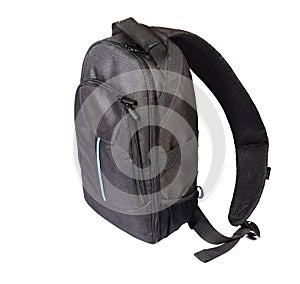 black photo backpack  travel and hiking concept. isolated on white background