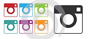 Black Photo camera icon isolated on white background. Foto camera. Digital photography. Set icons colorful. Vector