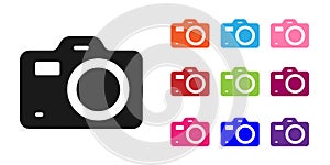 Black Photo camera icon isolated on white background. Foto camera. Digital photography. Set icons colorful. Vector