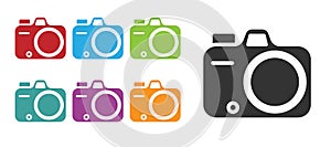 Black Photo camera icon isolated on white background. Foto camera. Digital photography. Set icons colorful. Vector