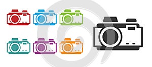 Black Photo camera icon isolated on white background. Foto camera. Digital photography. Set icons colorful. Vector