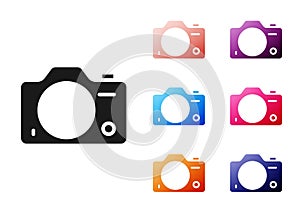 Black Photo camera icon isolated on white background. Foto camera. Digital photography. Set icons colorful. Vector