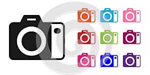 Black Photo camera icon isolated on white background. Foto camera. Digital photography. Set icons colorful. Vector