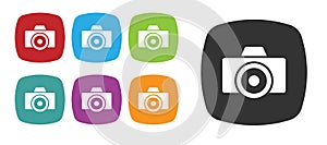 Black Photo camera icon isolated on white background. Foto camera. Digital photography. Set icons colorful. Vector