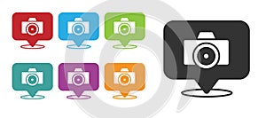 Black Photo camera icon isolated on white background. Foto camera. Digital photography. Set icons colorful. Vector