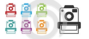 Black Photo camera icon isolated on white background. Foto camera. Digital photography. Set icons colorful. Vector