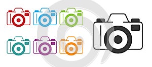 Black Photo camera icon isolated on white background. Foto camera. Digital photography. Set icons colorful. Vector