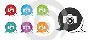 Black Photo camera icon isolated on white background. Foto camera. Digital photography. Set icons colorful. Vector