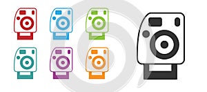 Black Photo camera icon isolated on white background. Foto camera. Digital photography. Set icons colorful. Vector