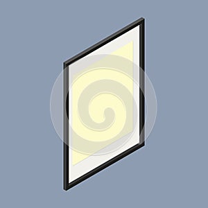 Black photo frame with white mat. 3D flat style vector isometric illustration. Frame for picture or photo in isometric