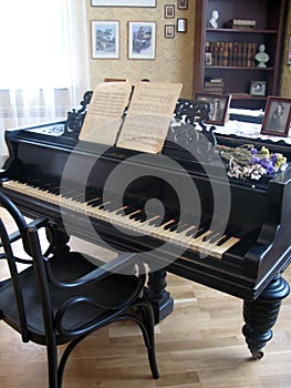 Black piano in room photo