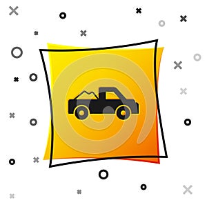 Black Pickup truck icon isolated on white background. Yellow square button. Vector