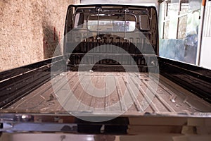 Black pickup truck rear bed, vehicle
