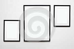 black picture frames. Stylish photoframes with passe-partout for poster or pictute. Gallery wall