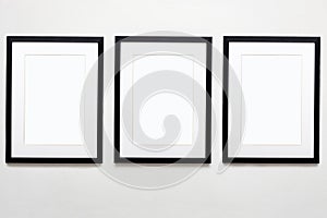 black picture frames. Stylish photoframes with passe-partout for poster or pictute. Gallery wall photo
