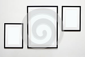 black picture frames. Stylish photoframes with passe-partout for poster or pictute. Gallery wall photo