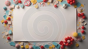 A black piece of paper surrounded by candy with copy space