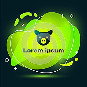 Black Pig icon isolated on black background. Animal symbol. Abstract banner with liquid shapes. Vector