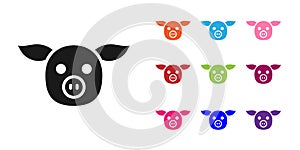 Black Pig icon isolated on white background. Animal symbol. Set icons colorful. Vector