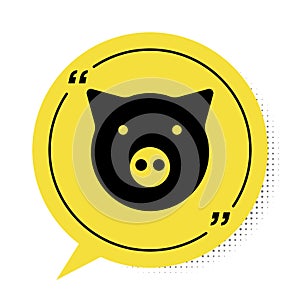 Black Pig icon isolated on white background. Animal symbol. Yellow speech bubble symbol. Vector
