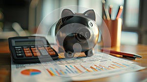 The Black Piggy Bank.AI generated image photo