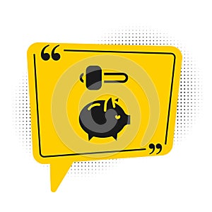 Black Piggy bank and hammer icon isolated on white background. Icon saving or accumulation of money, investment. Yellow