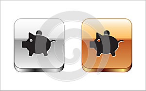Black Piggy bank icon isolated on white background. Icon saving or accumulation of money, investment. Silver and gold