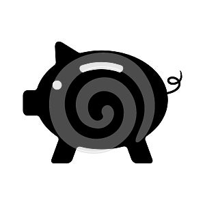 Black piggy bank on white background