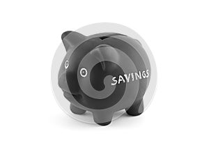 Black piggy bank with word savings