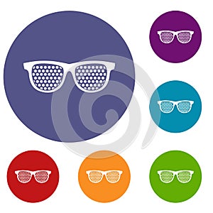 Black pinhole glasses icons set