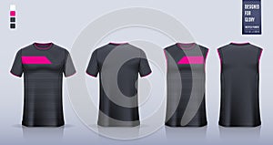 Black Pink Abstract pattern T-shirt sport, Soccer jersey, football kit, basketball uniform, tank top, and running singlet mockup.