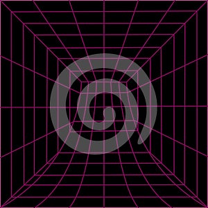 Black and pink color Grid background. Mesh of distorted dynamic lines. Abstract geometric pattern.