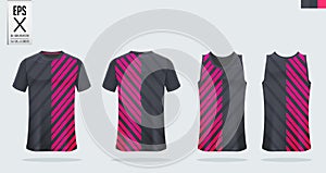 Black-Pink t-shirt sport mockup template design for soccer jersey, football kit. Tank top for basketball jersey, running singlet.