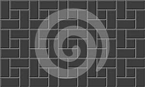 Black pinwheel tile seamless pattern. Kitchen backsplash, toilet or bathroom floor texture. Stone or ceramic brick wall