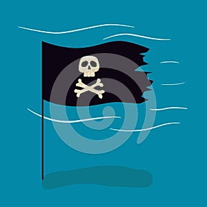 Black pirate flag with skull and bones
